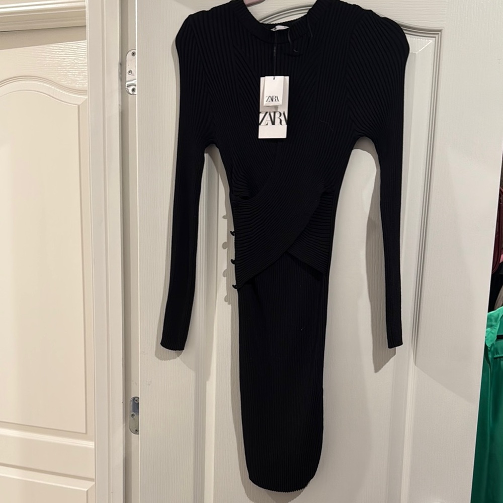 Zara Black Ribbed Knit Dress